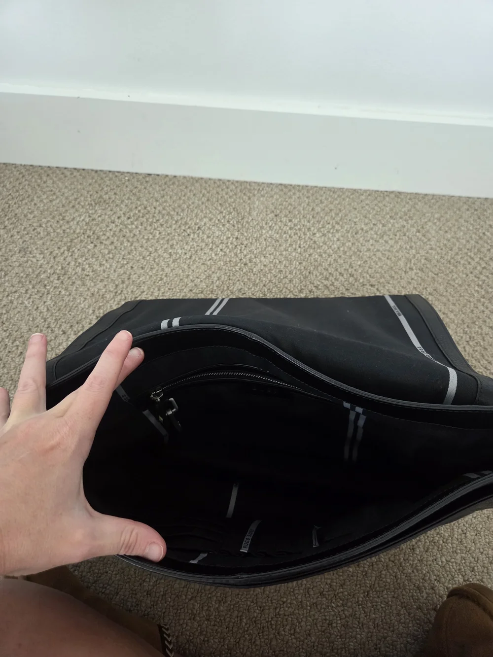 BOSS Black Leather Messenger Bag for Men